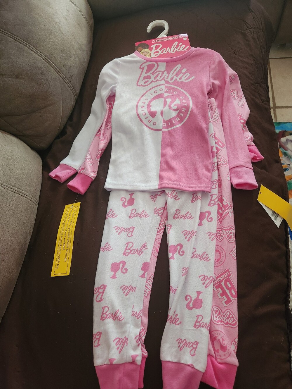 Barbie Pink and White Girls Two-Piece Pajama Set